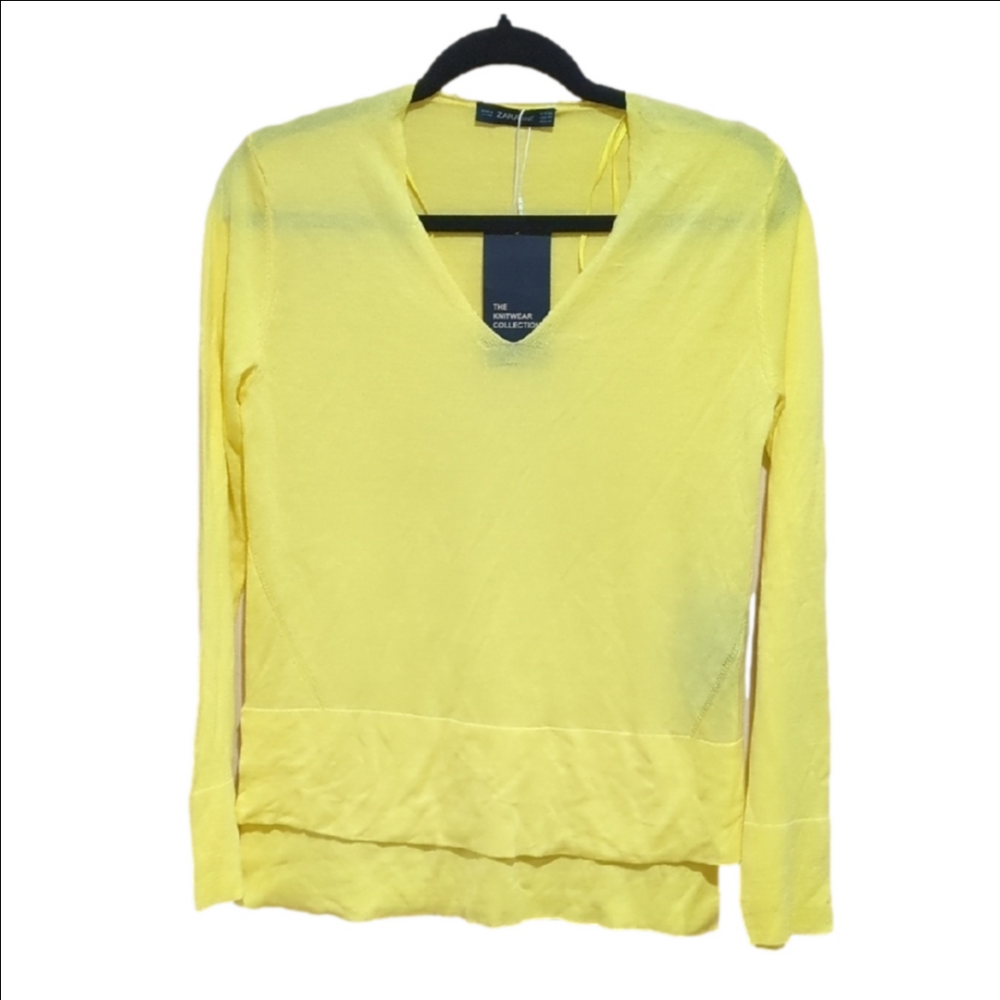 Zara Knit Top Yellow V Neck Women's Size XS - Picture 3 of 8